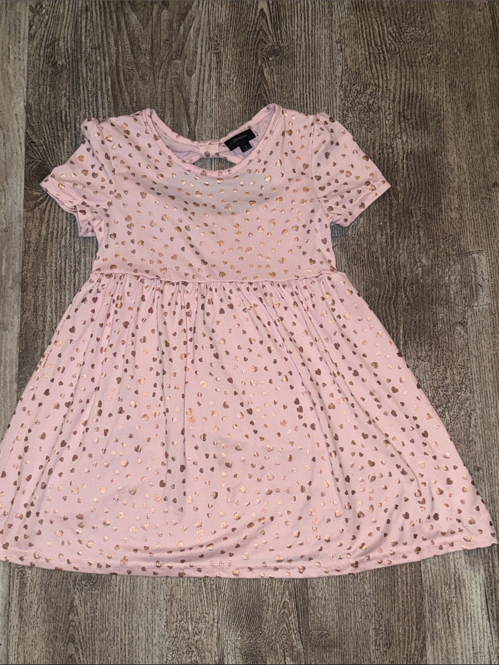 Girls' Light Pink Short-Sleeve Heart-Print Casual Dress